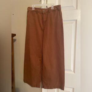 Free People We The Free High Waisted Cropped Wide Leg Brown Pants Size 31.